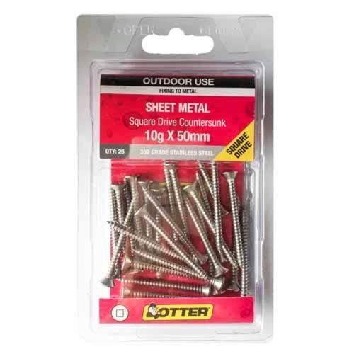Otter Sheet Metal Screws 10g X 50mm Pack of 25 Stainless Steel SECS10501SQ