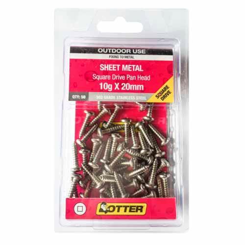 Otter Sheet Metal Screws 10g X 20mm Pack of 50 Stainless Steel