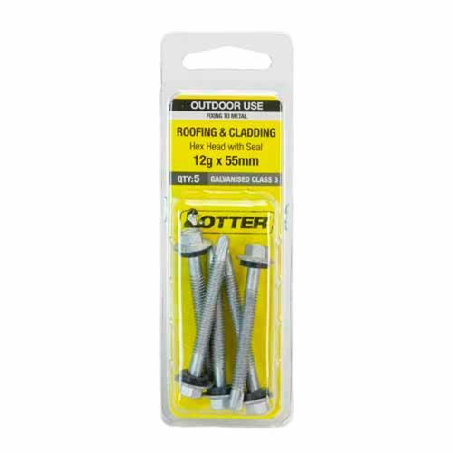 Otter Roofing & Cladding Metal Screws 12g X 55mm Pack of 5 Galvanised