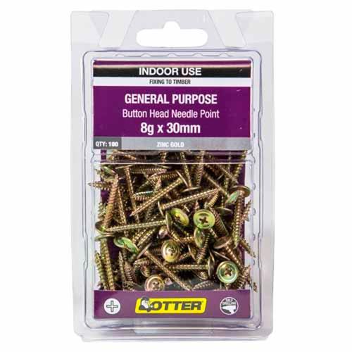 Otter Timber Screws 8g X 13mm Pack of 100 Zinc Gold Plated TIBD08303