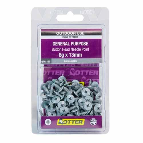 Otter General Purpose Timber Screws 8g X 13mm Pack of 100 Galvanised