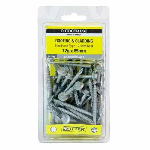 Otter Roofing & Cladding Timber Screws 12g X 65mm Pack of 50 Galvanised