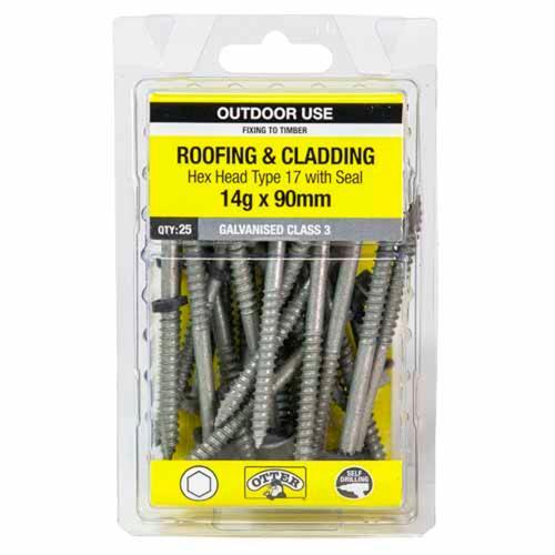 Otter Roofing & Cladding Timber Screws 14g X 90mm Pack of 25 Galvanised