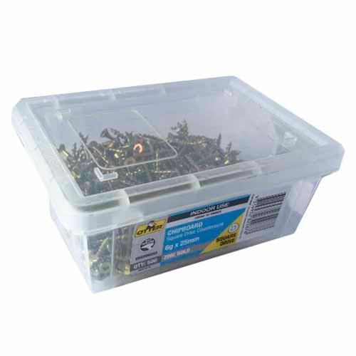 Otter Chipboard Screws 6g X 25mm Pack of 500 Zinc Gold Plated