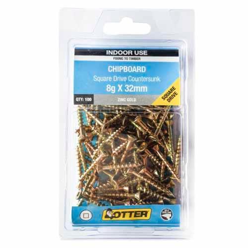 Otter Chipboard Screws 8g X 32mm Pack of 100 Zinc Gold Plated