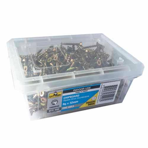 Otter Chipboard Screws 8g X 32mm Pack of 500 Zinc Gold Plated