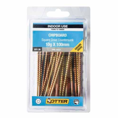 Otter Chipboard Screws 10g X 100mm Pack of 25 Zinc Gold Plated