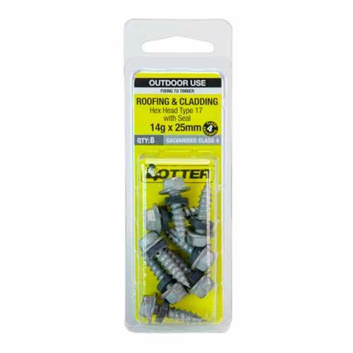 Otter Roofing & Cladding Timber Screws 14g X 25mm Pack of 8 Galvanised