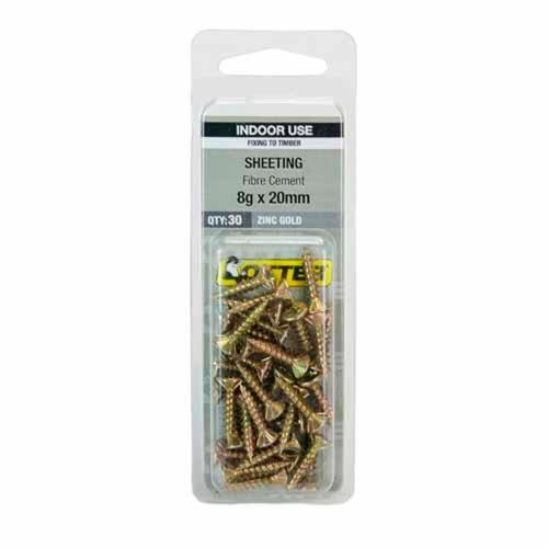 Otter Fibre Cement Sheeting Screws 8g X 20mm Pack of 30 Zinc Gold Plated