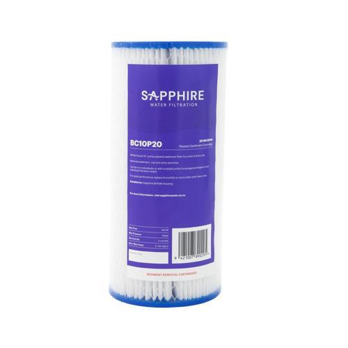 Sapphire 20 Micron Jumbo Pleated Sediment Filter 4.5 X 10 Inches White And Blue