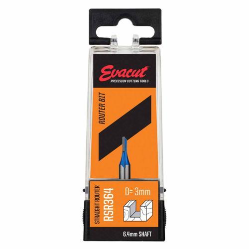 Evacut Router Bit Straight Shank: 6.4mm Dia: 3mm Blue And Grey