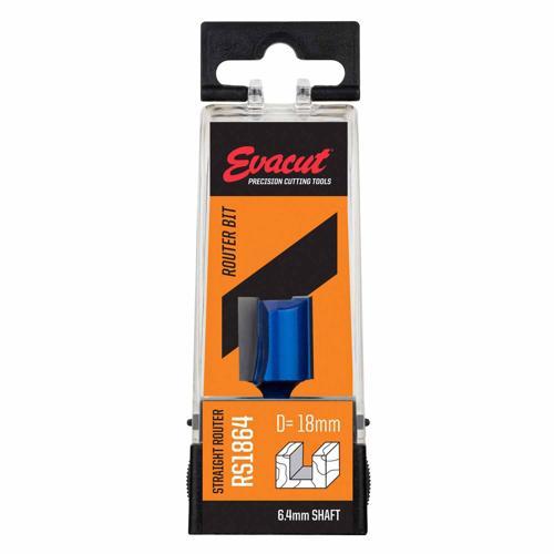 Evacut Router Bit Straight Shank: 6.4mm Dia: 18mm Blue And Grey