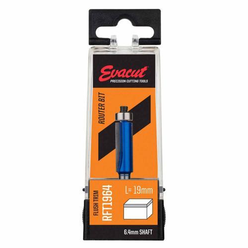 Evacut Router Bit Flush Trim Shank: 6.4mm Dia: 19mm Blue And Grey
