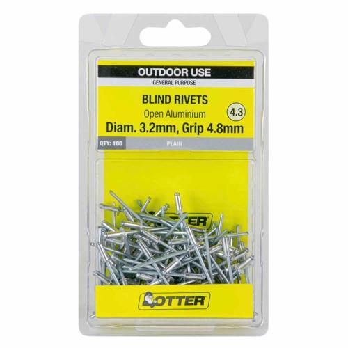 Otter Blind Rivets 4.3 Pack of 100 Aluminium RVOA32483