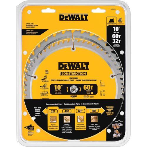 DeWALT Construction 32 Tooth And 60 Tooth S20 10 Inch 10 Inch X 5/8 Inch X 32 60