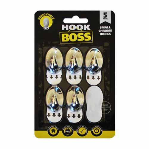 Hook Boss Removable Hooks 35 X 23mm Chrome Pack of 5