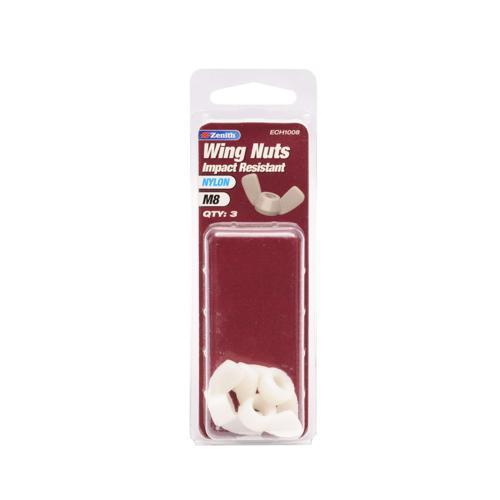 Zenith Wing Nut M8 Pack of 3 Nylon