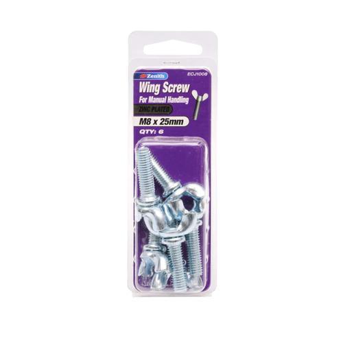 Zenith Wing Screws 8 X 25mm Zinc Plated Pack of 6