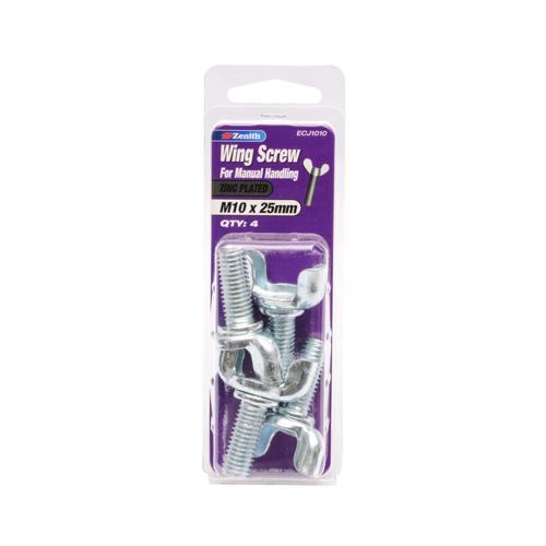 Zenith Wing Screws 10 X 25mm Zinc Plated Pack of 4