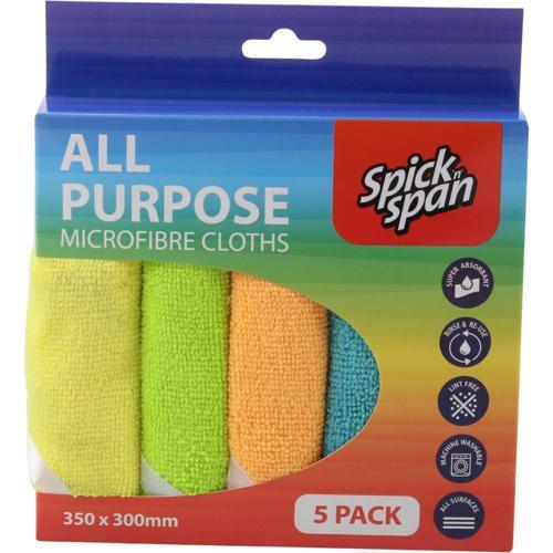 Spick N Span All Purpose Microfibre Cloths 5 Pack 220 X 350mm Assorted