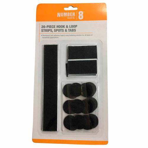 Number 8 Hook And Loop Assorted 25x150mm 25x50mm 25mm Black Pack of 26