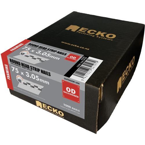 Ecko Round Head Collated Framing Nails Gasless Pack Galvanised 75 X Pack of 1000