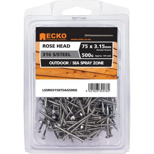 Ecko Rose Head Nails 75 X 3.15mm 500g 316 Stainless Steel