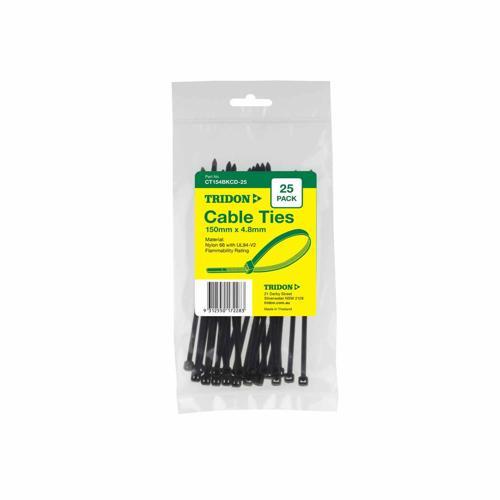 CABLE TIES 150X3.6mm 25PK BLACK