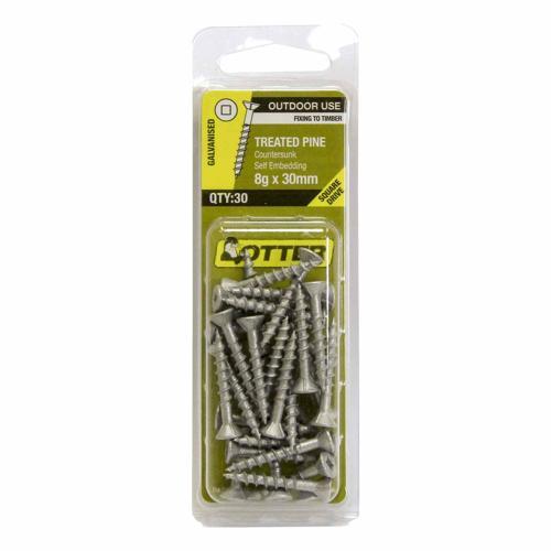 Otter Treated Pine Screws 8g X 30mm Pack of 30 Galvanised