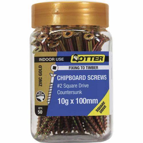 Otter Chipboard Screws 10g X 100mm Pack of 50 Zinc Gold Plated