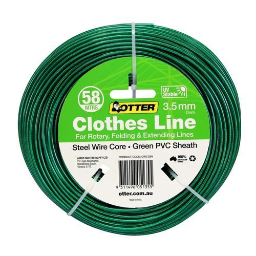 Otter Clothesline Wire Steel PVC 3.5mm X 58m Green