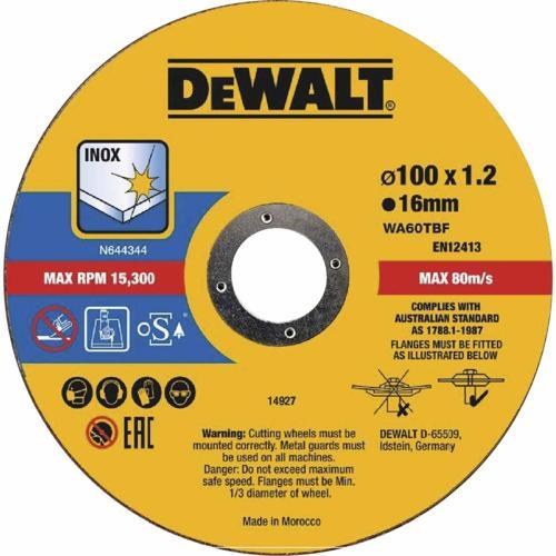 DeWALT Inox Cutting Disc 100 X 1.2 X 16mm Pack of 10