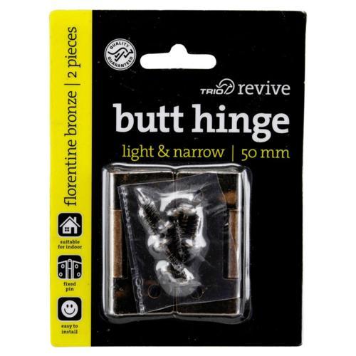Trio Butt Hinge Fixed 50mm Florentine Bronze 50mm Flow Bronze Pack of 2