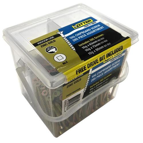 Otter Chipboard Screws 10g X 65 75 90 & 100mm Pack of 285 Zinc Gold Plated