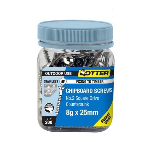 Otter Chipboard Screws 8g X 25mm SS304 Pack of 200