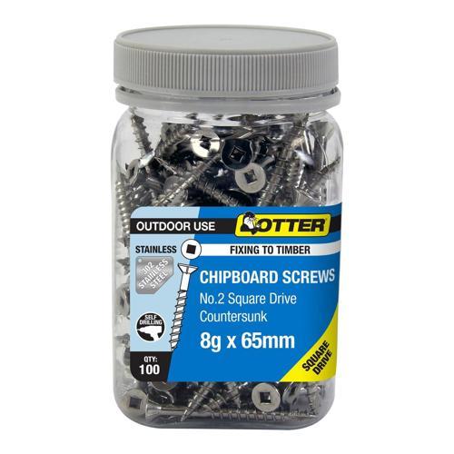 Otter Chipboard Screws 8g X 65mm SS304 Pack of 100