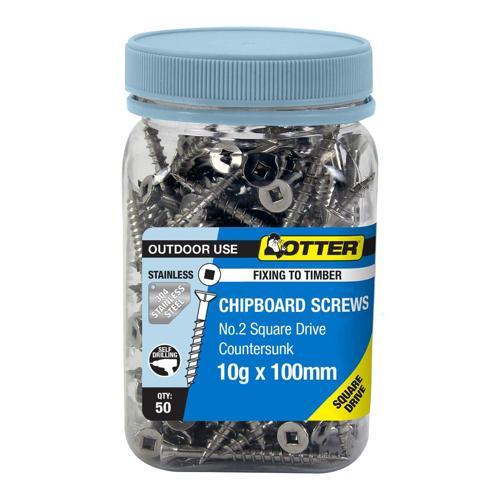 Otter Chipboard Screws 10g X 100mm SS304 Pack of 50