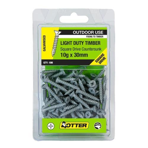 Otter Light Duty Timber Screws 10g X 30mm Pack of 100 Galvanised