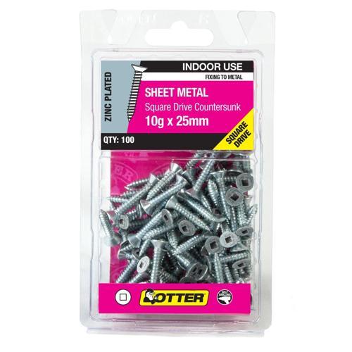 Otter Sheet Metal Screws 10g X 25mm Pack of 100 Zinc Plated SECZ10253SQ