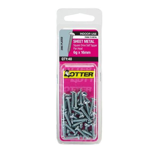 Otter Sheet Metal Screws 6g X 16mm Pack of 40 Zinc Plated