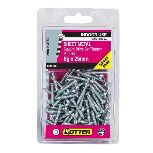 Otter Sheet Metal Screws 8g X 25mm Pack of 100 Zinc Plated SEPZ08253SQ