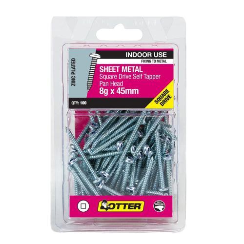 Otter Sheet Metal Screws 8g X 45mm Pack of 100 Zinc Plated