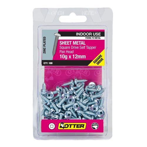 Otter Sheet Metal Screws 10g X 12mm Pack of 100 Zinc Plated SEPZ10123SQ