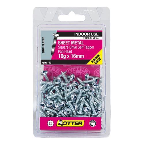 Otter Sheet Metal Screws 10g X 16mm Pack of 100 Zinc Plated SEPZ10163SQ