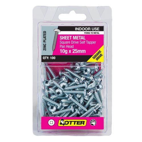 Otter Sheet Metal Screws 10g X 25mm Pack of 100 Zinc Plated SEPZ10253SQ