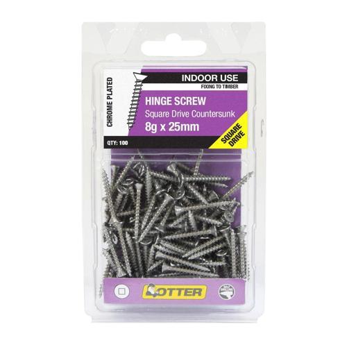 Otter Hinge Screws 8g X 25mm Pack of 100 Chrome Plated