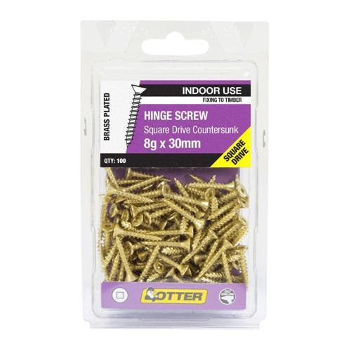 Otter Hinge Screws 8g X 30mm Pack of 100 Brass Plated