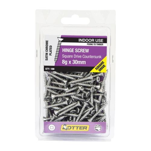 Otter Hinge Screws 8g X 30mm Pack of 100 Stain Chrome