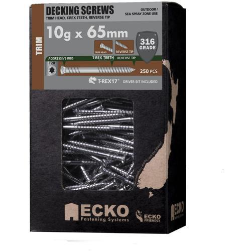 Ecko T-REX17 Decking Screws Trim Head 10g X 65mm Pack of 250 316 Stainless Steel