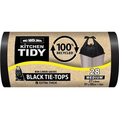 Big Black Sacks 100% Recycled Rubbish Bags 28 Pack Medium 27L Pack of 28